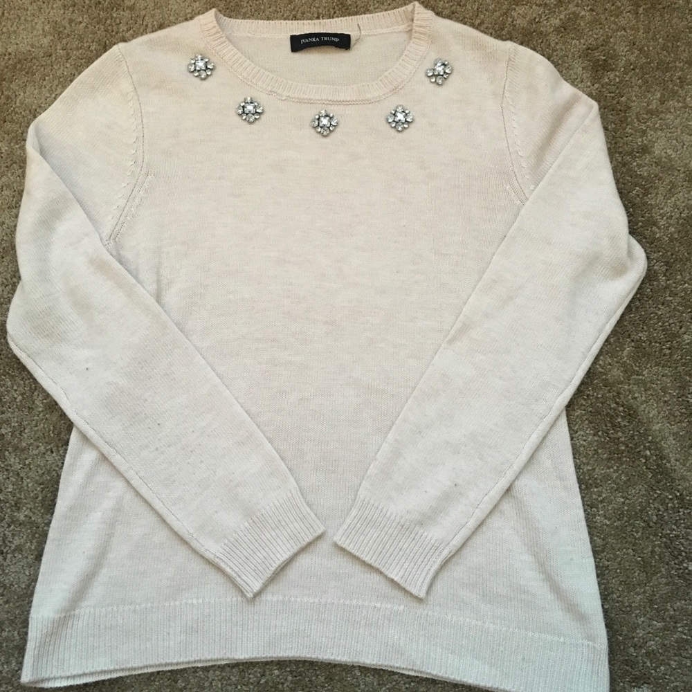 Ivanka Trump dusty pink sweater rhinestone detail